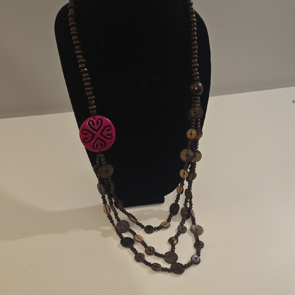 Brown and Pink Beaded Necklace
